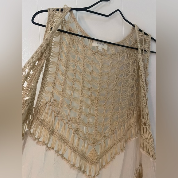 Umgee Crochet Fringe Cream and Tan Open Vest (S) - Picture 2 of 8